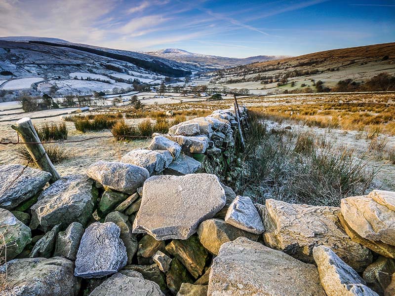 Frost Covered Dry Stone Wall